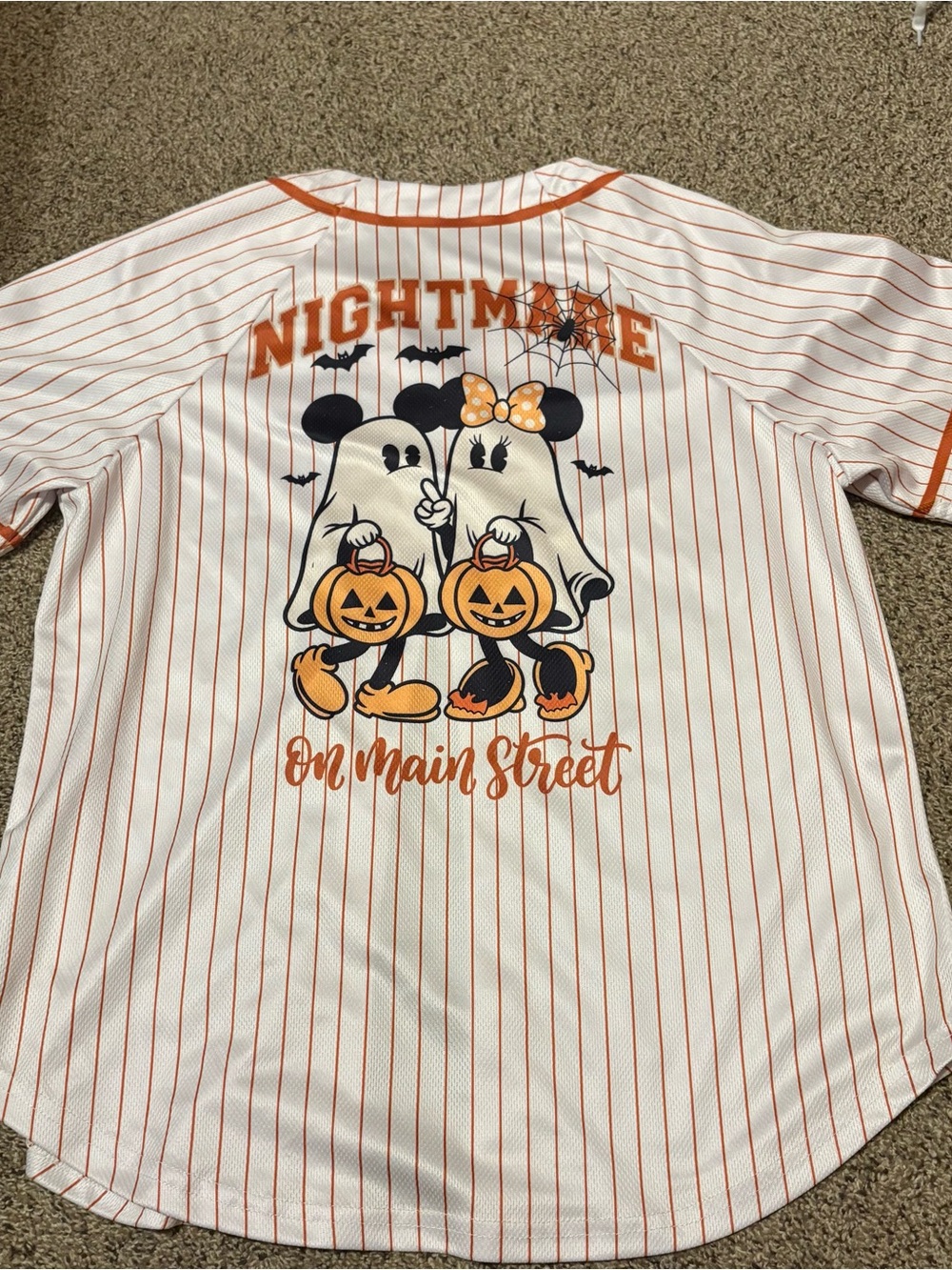 Disney White and Orange Striped Halloween Mickey Baseball Jersey